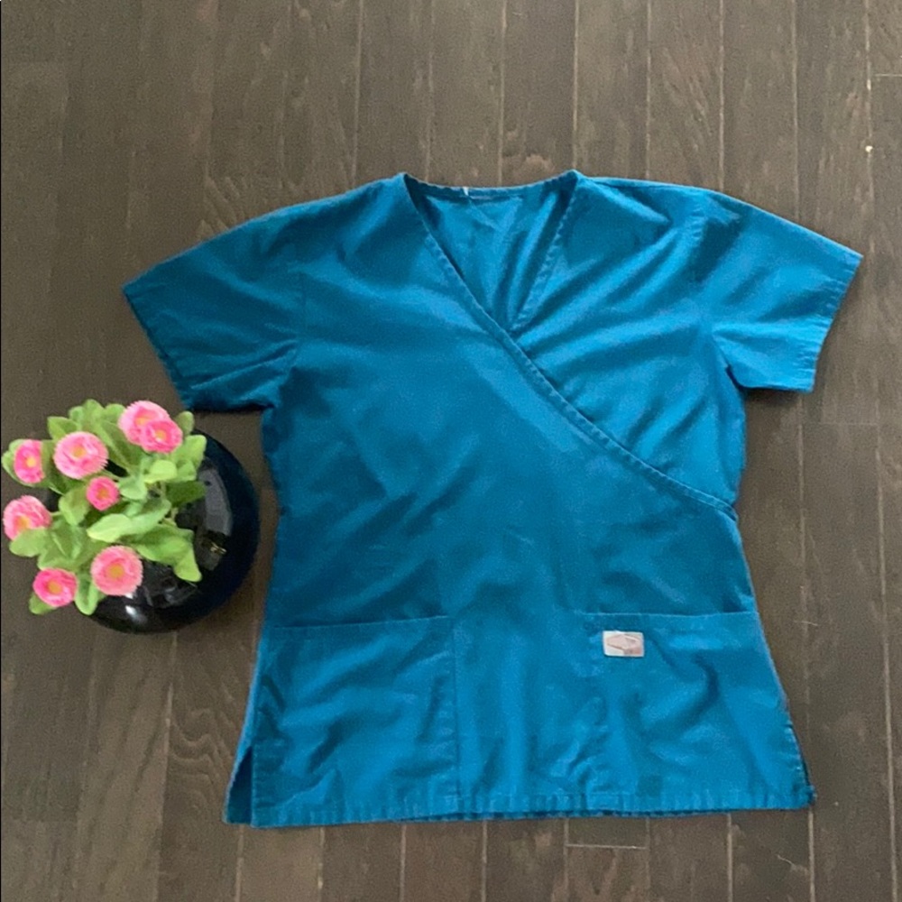 Teal Crossover Neckline Scrub Top